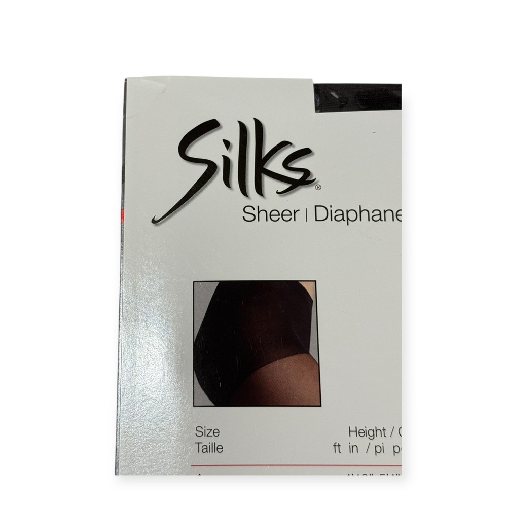 Silks Sheer Black Pantyhose Stockings Nylons Size A Control Top Shadow Toe NWT - Picture 5 of 7
